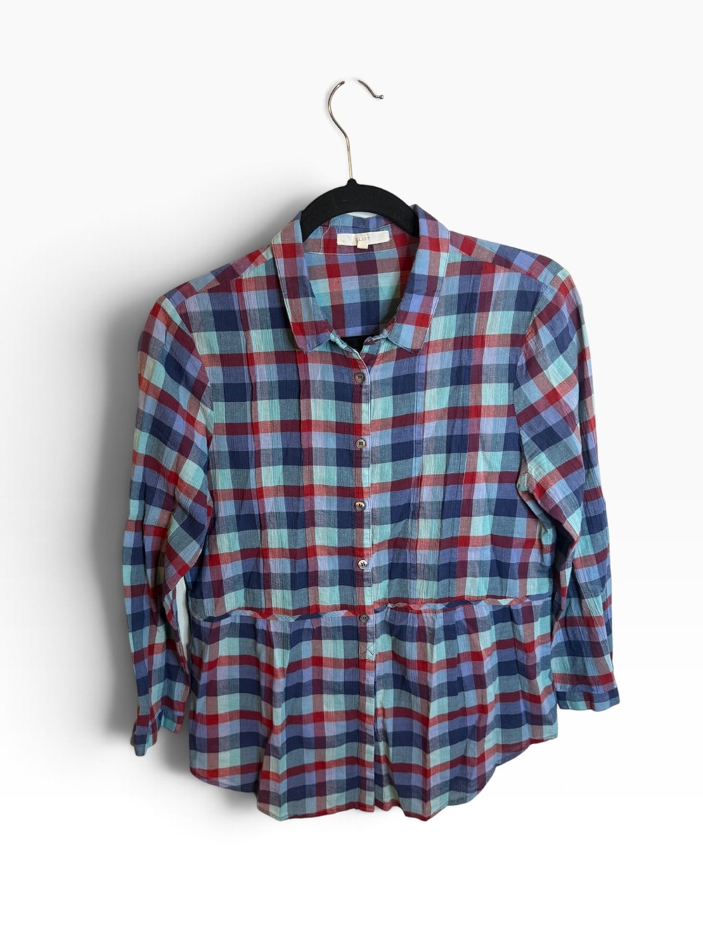 Eliot Lightweight Blue Plaid Cotton Peplum Flannel Shirt
